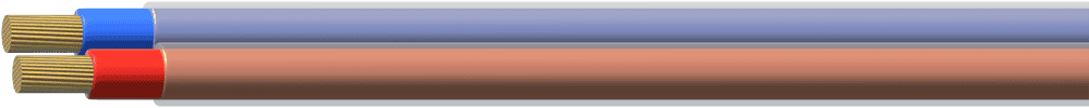 Cutaway illustration of Figure 8 SDI Flex cable showing twin flexible copper conductors with coloured NBR insulation and clear UV-stable outer sheath