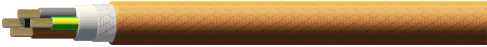 Cutaway illustration of Screened VSD/EMV Flex cable with tinned-copper braid and transparent orange sheath